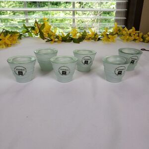 Set of 6 Recycled Green Glass Votive Holders Mint Tealight Romantic Candle Decor